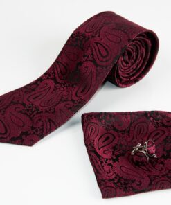 bordo kaklaraištis su sąsagom ir nosinaite